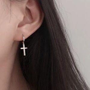 New Sterling Silver Gold Plated Micro Paved Charm Cross Earrings